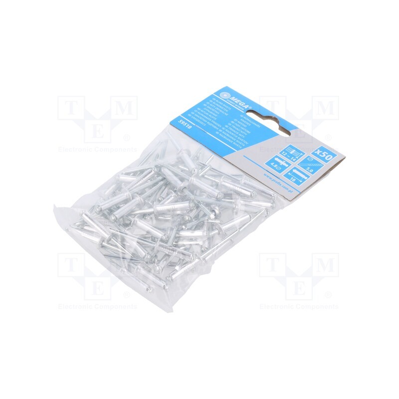 1 pcg x MEGA - 59518 - Rivet, aluminium, Rivet diam: 4.8mm, L.rivet: 18mm, 50pcs.