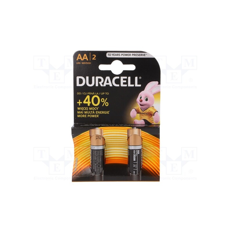 1 set x DURACELL - LR6/AA/MN1500(K2) ECONOMY PACK - Battery: alkaline, 1.5V, AA, non-rechargeable, 2pcs, BASIC