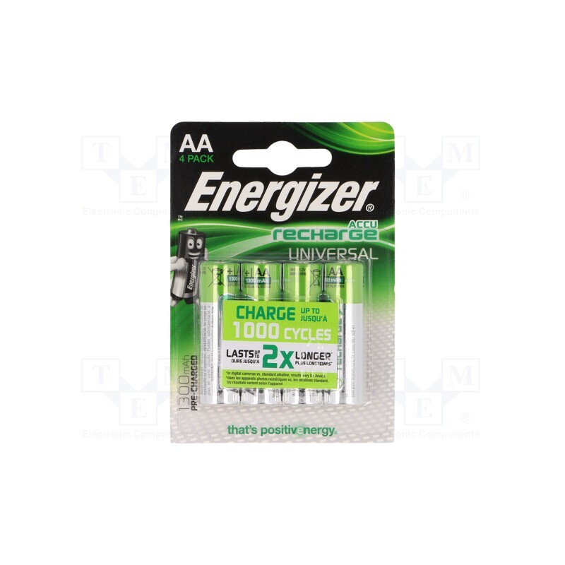 1 set x ENERGIZER - AA-HR6 1300MAH - Re-battery: Ni-MH, AA, 1.2V, 1300mAh, blister, 4pcs.