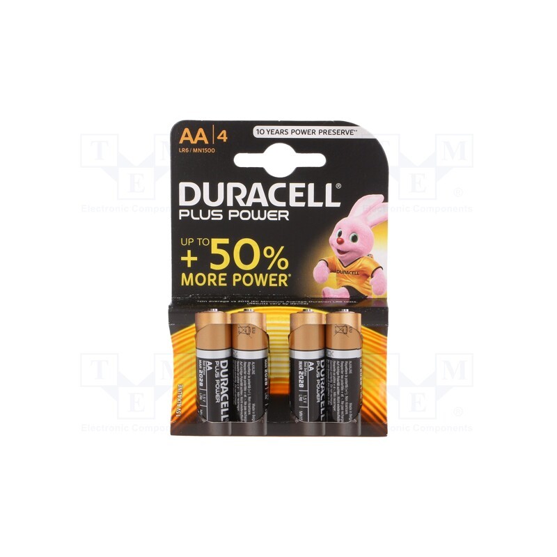 1 set x DURACELL - LR6 AA PLUS POWER K4 - Battery: alkaline, 1.5V, AA, non-rechargeable, 4pcs, Plus