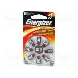 1 set x ENERGIZER - AC312 - Battery: zinc air (ZnO2), 1.4V, AC312,coin,R36, 160mAh, 8pcs.