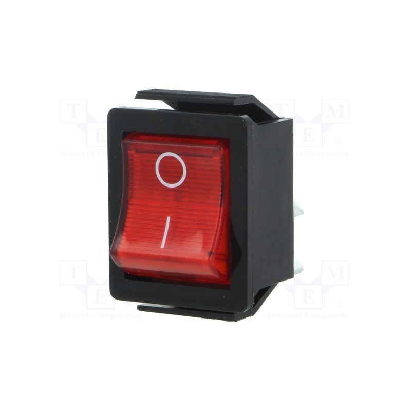 1 pcs x BULGIN - C1353VQGBR3602AW - ROCKER, DPST, Pos: 2, ON-OFF, 16A/250VAC, red, neon lamp, 250V, 1350
