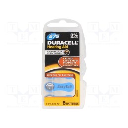 1 set x DURACELL - 675 ET - Battery: zinc air (ZnO2), 1.4V, AC675,coin,R1154, 600mAh, 6pcs.