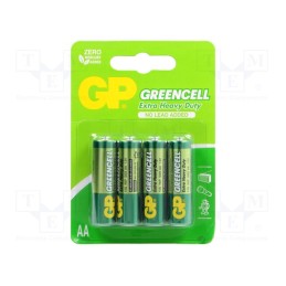 1 set x GP - 15G-F4W - Battery: zinc-carbon, 1.5V, AA, non-rechargeable, 4pcs, GREENCELL