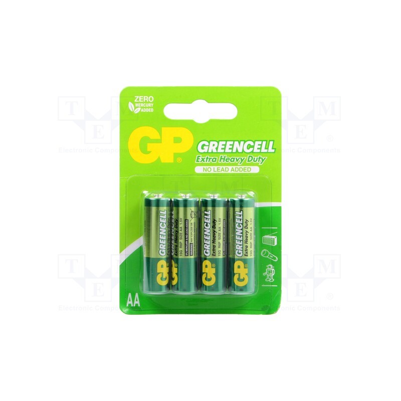 1 set x GP - 15G-F4W - Battery: zinc-carbon, 1.5V, AA, non-rechargeable, 4pcs, GREENCELL
