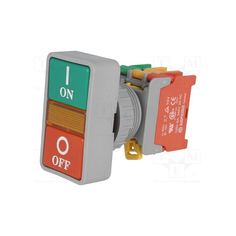 1 pcs x AUSPICIOUS - DPB-30N2-1O/C - Switch: double, 30mm, Stabl.pos: 1, NC + NO, green/red, IP65, DPB30