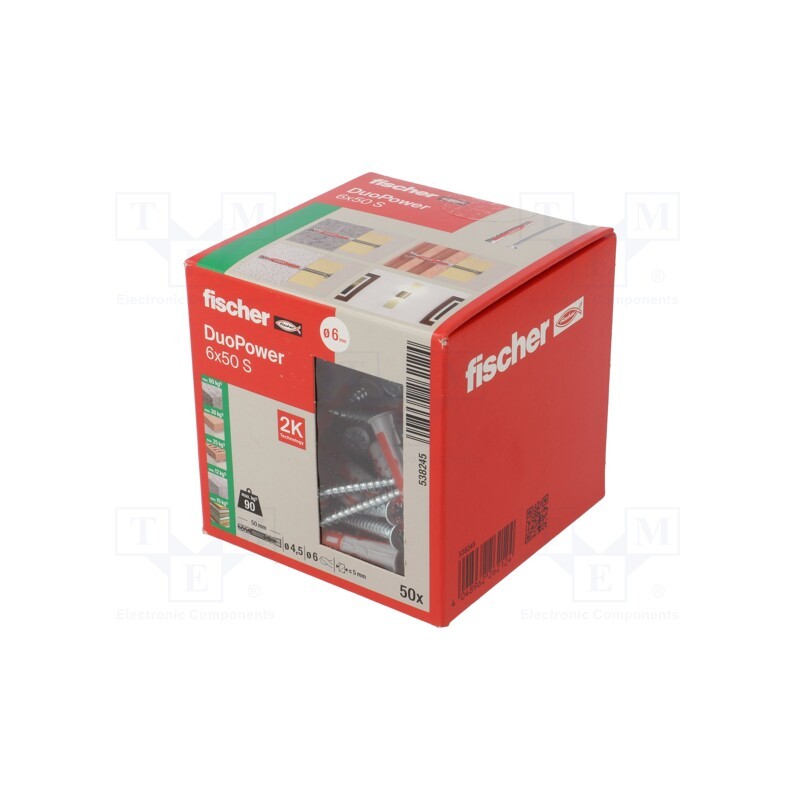 1 pcg x FISCHER - 538245 - Plastic anchor, with screw, 6x50, DUOPOWER, 50pcs, 6mm