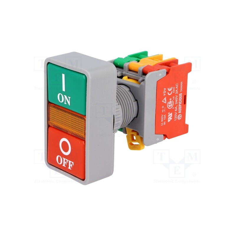 1 pcs x AUSPICIOUS - DPB-22N 2-1O/C - Switch: double, 22mm, Stabl.pos: 1, NC + NO, green/red, 3A/230VAC