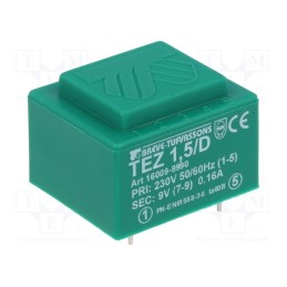 1 pcs x BREVE TUFVASSONS - TEZ1.5/D230/9V - Transformer: encapsulated, 1.5VA, 230VAC, 9V, 166.6mA, PCB, IP00