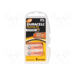 1 set x DURACELL - 13 ET - Battery: zinc air (ZnO2), 1.4V, AC13,coin,R754, 290mAh, 6pcs.