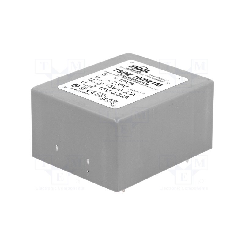 1 pcs x INDEL - TSPZ10/021 - Transformer: encapsulated, 10VA, 230VAC, 15V, 15V, 330mA, 330mA, PCB