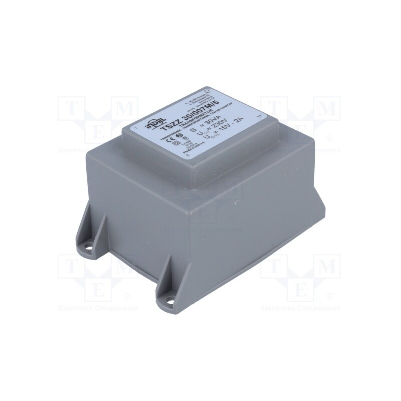 1 pcs x INDEL - TSZZ30/007M/5 - Transformer: encapsulated, 30VA, 230VAC, 15V, 2A, PCB, IP00