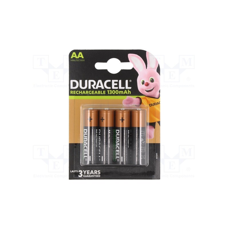 1 set x DURACELL - DURACELL AA 1300MAH BLISTER B4 - Re-battery: Ni-MH, AA, 1.2V, 1300mAh, blister, 4pcs.