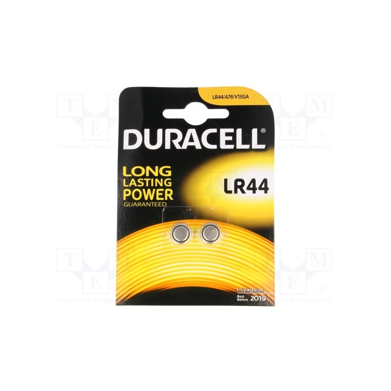 1 set x DURACELL - 5000394504424 - Battery: alkaline, 1.5V, LR44,coin,R1154, 150mAh, Ø11.6x5mm, 2pcs.