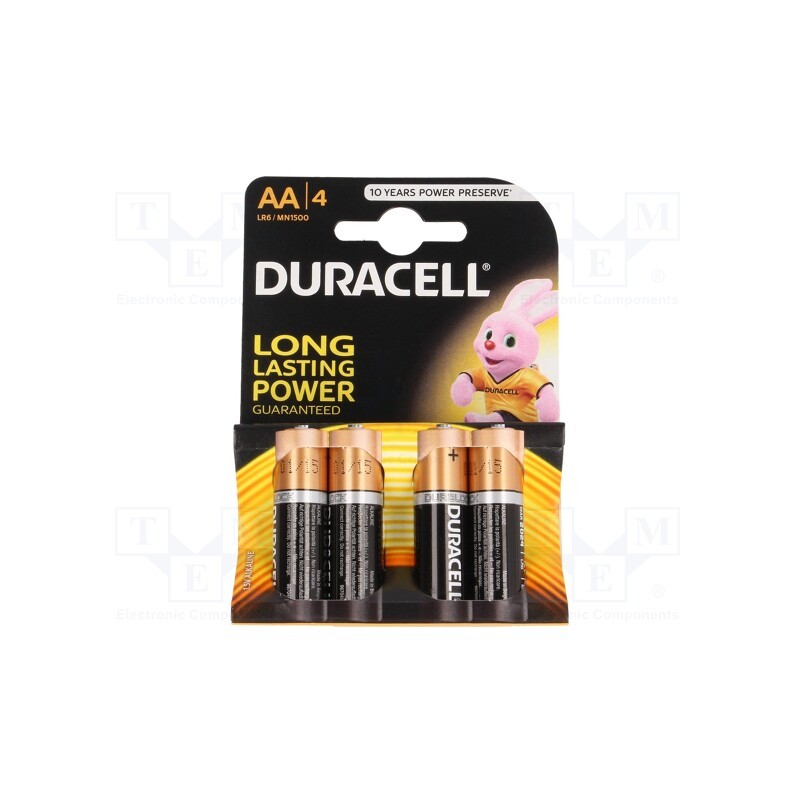 1 set x DURACELL - LR6/AA/MN1500(K4) C&B - Battery: alkaline, 1.5V, AA, non-rechargeable, 4pcs, BASIC