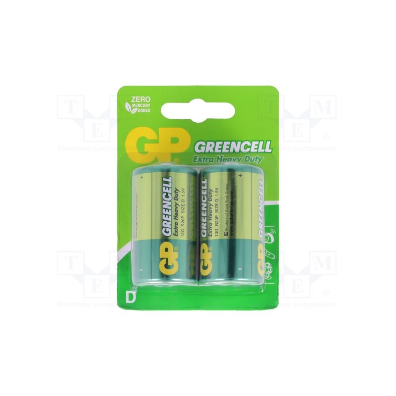 1 set x GP - 13G U2 - Battery: zinc-carbon, 1.5V, D, non-rechargeable, 2pcs, GREENCELL