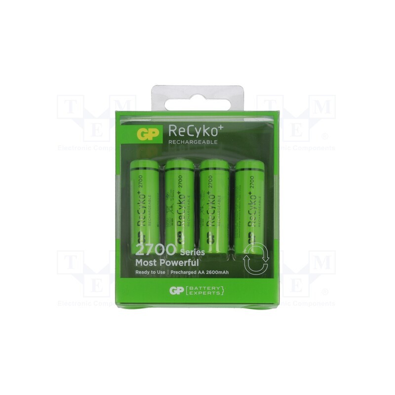 1 set x GP - 270AAHC B4 - Re-battery: Ni-MH, AA, 1.2V, 2600mAh, ReCyko+, Ø14.5x50.5mm, 270mA