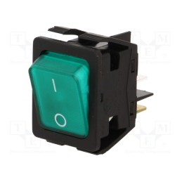 1 pcs x BULGIN - C6053ALBG31197W - ROCKER, DPST, Pos: 2, ON-OFF, 16A/250VAC, 20A/28VDC, green, 230V
