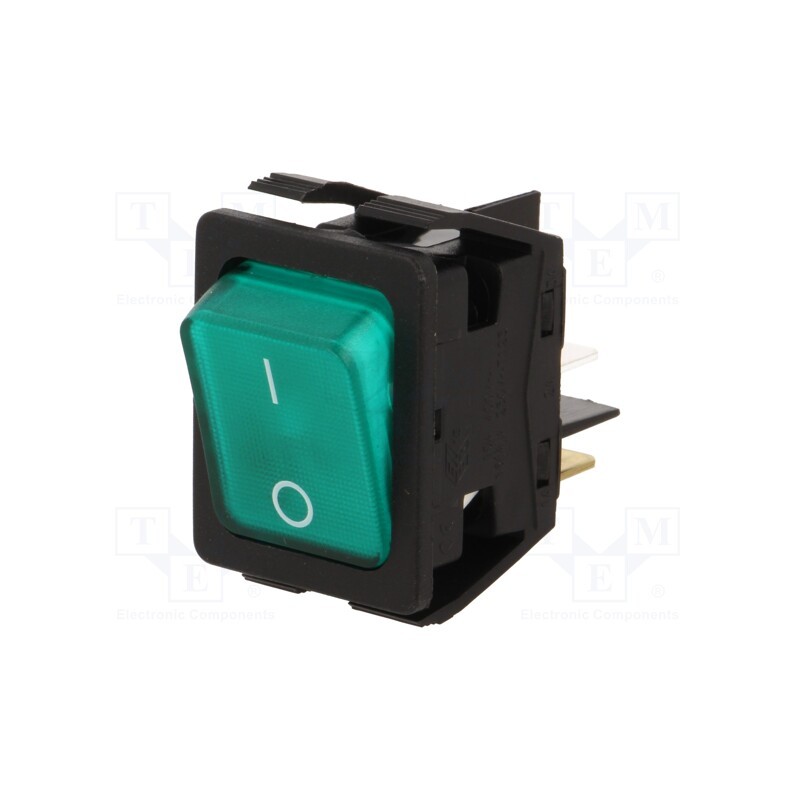 1 pcs x BULGIN - C6053ALBG31197W - ROCKER, DPST, Pos: 2, ON-OFF, 16A/250VAC, 20A/28VDC, green, 230V