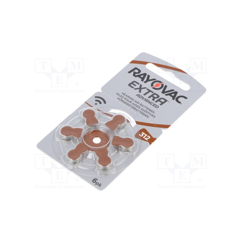 1 set x RAYOVAC - 312AU B6 - Battery: zinc air (ZnO2), 1.4V, AC312,coin,R36, 180mAh, 6pcs.