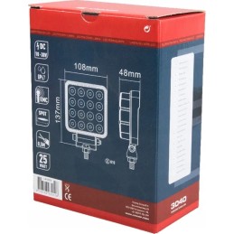 Square LED work lamp 25w 3040 lm 10 30v