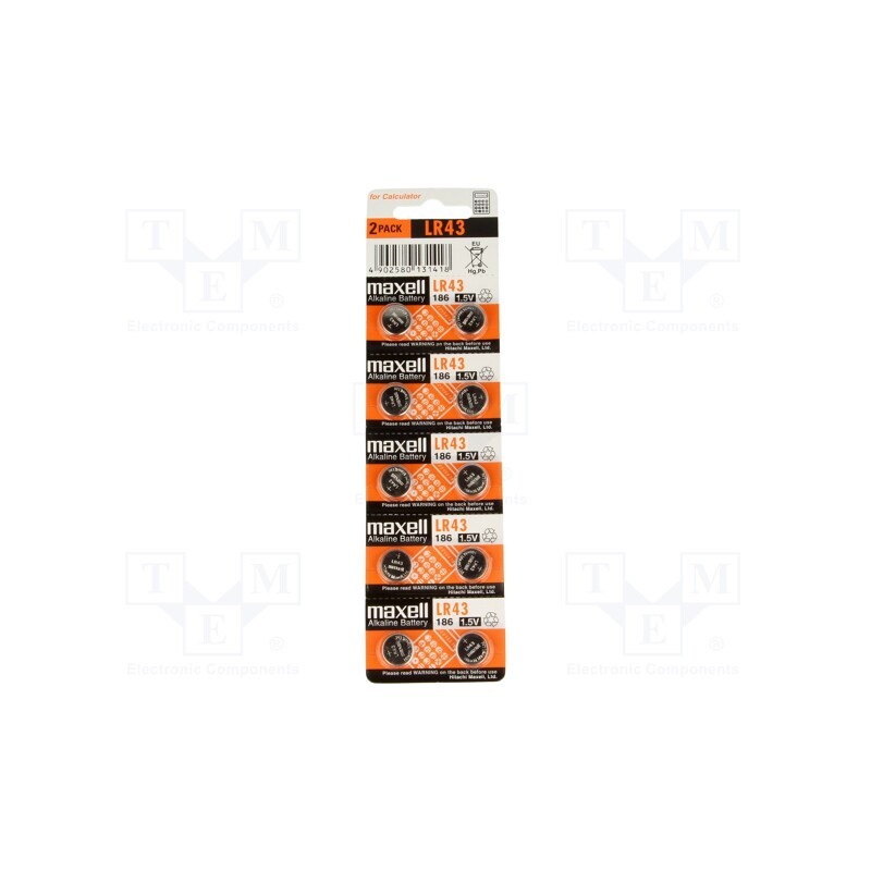 1 set x MAXELL - LR43 MAXELL B10 - Battery: alkaline, 1.5V, LR43,coin,R1142, 70mAh, non-rechargeable