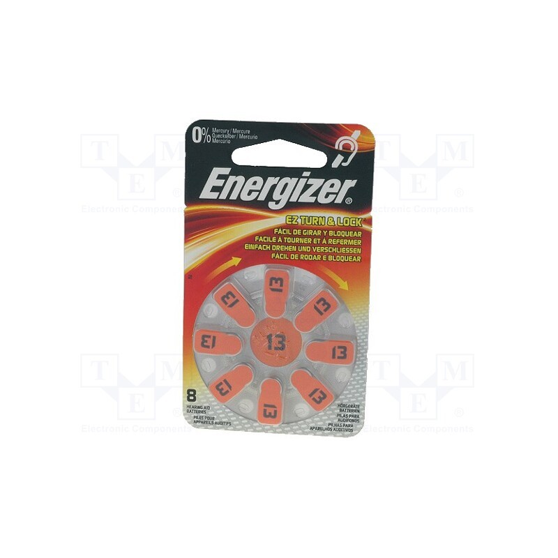 1 set x ENERGIZER - AC13 - Battery: zinc air (ZnO2), 1.4V, AC13,coin,R754, 280mAh, 8pcs.