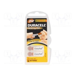 1 set x DURACELL - 312 ET - Battery: zinc air (ZnO2), 1.4V, AC312,coin,R36, 150mAh, 6pcs.