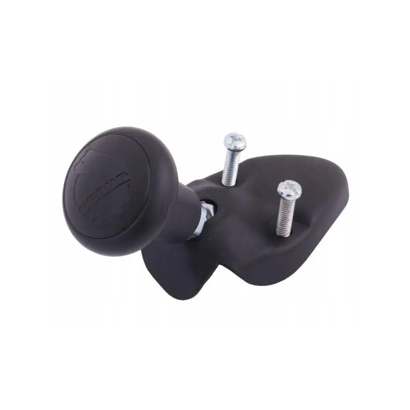 The black steering knob covers the frame mounting