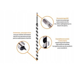 Wood drill bit auger 16x460 mm teger mot
