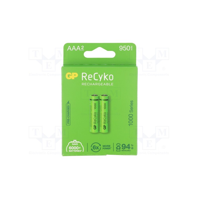 1 set x GP - 100AAAHC B2 - Re-battery: Ni-MH, AAA,R3, 1.2V, 950mAh, ReCyko+, Ø10.5x44.5mm