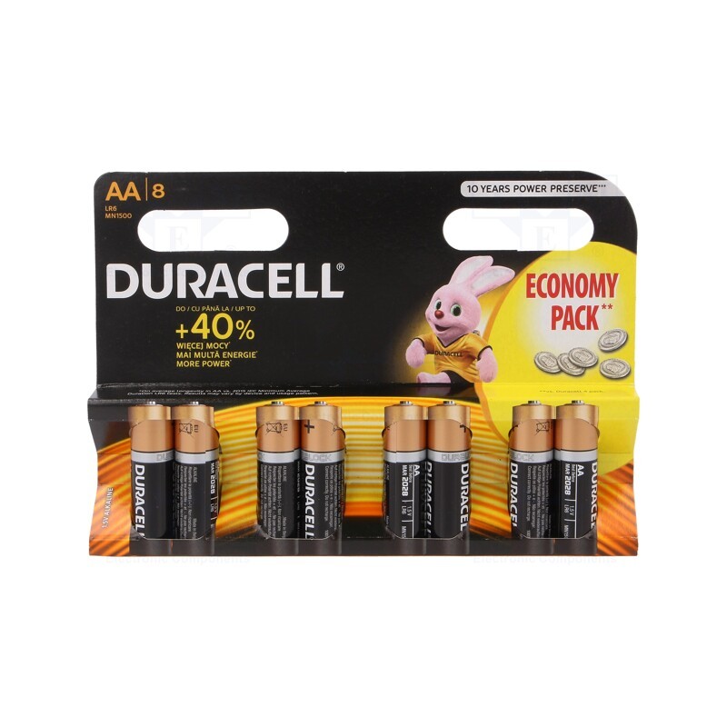 1 set x DURACELL - LR6/AA/MN1500(K8) ECONOMY PACK - Battery: alkaline, 1.5V, AA, non-rechargeable, 8pcs, BASIC