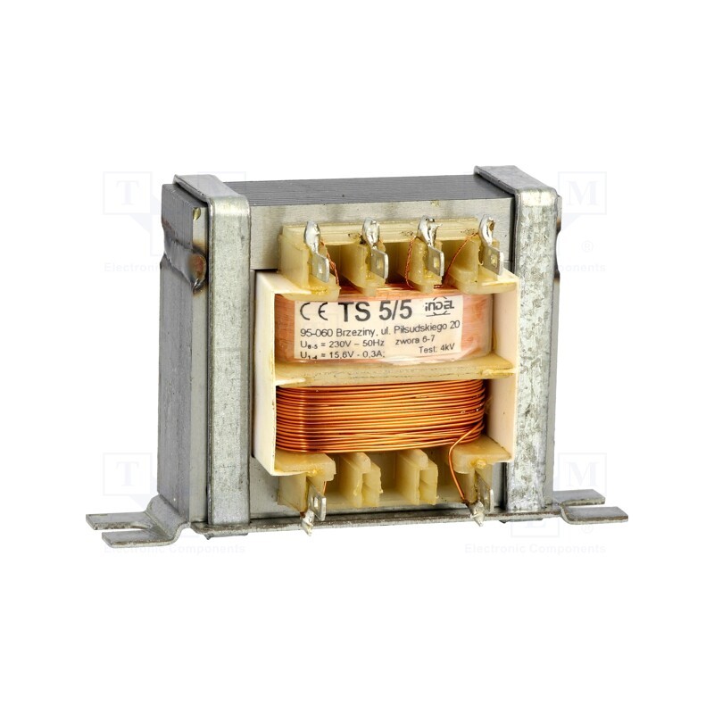 1 pcs x INDEL - TS 5/5 - Transformer: mains, 5VA, 230VAC, 15.6V, 300mA, Leads: solder lugs