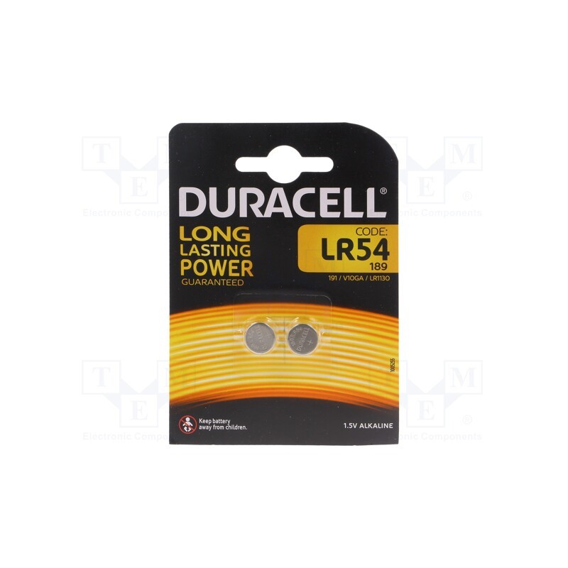 1 set x DURACELL - LR54 189 V10GA LR1130 - Battery: alkaline, 1.5V, LR54,coin, non-rechargeable, Ø11.6x3mm