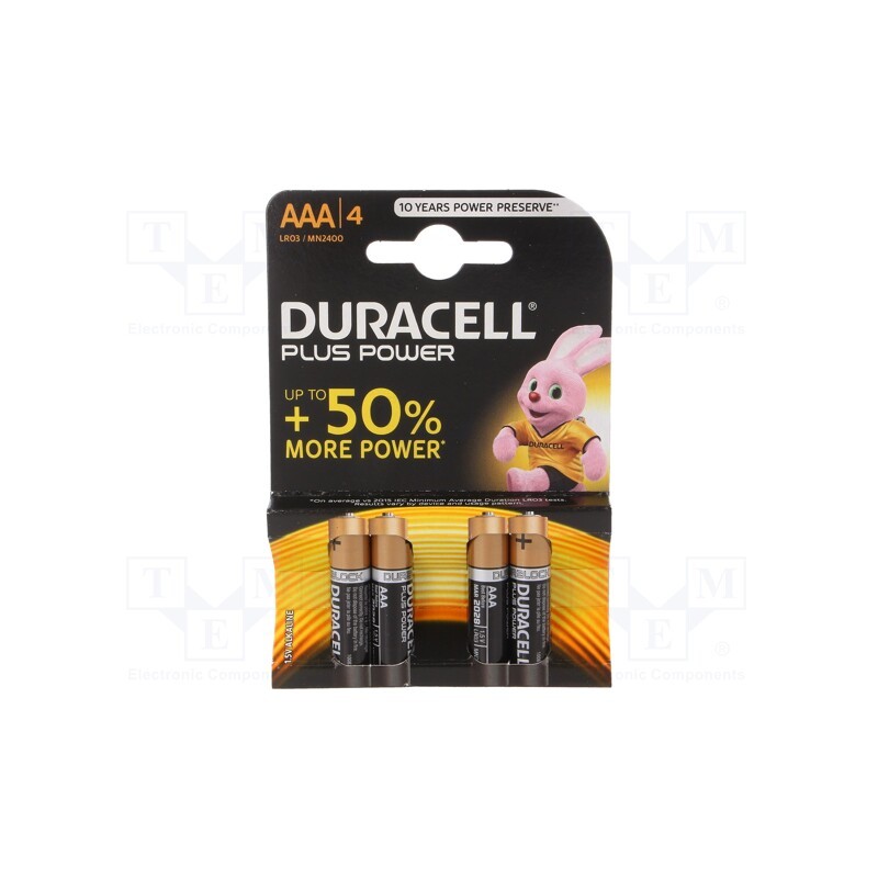 1 set x DURACELL - LR3/AAA/MN2400(K4) PLUS POWER - Battery: alkaline, 1.5V, AAA,R3, non-rechargeable, 4pcs, Plus