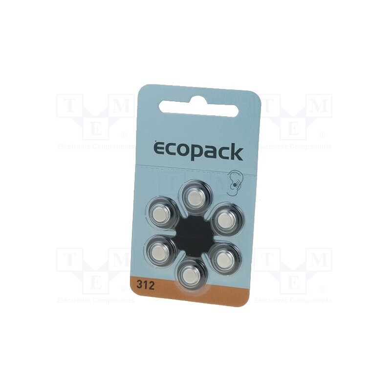 1 set x VARTA MICROBATTERY - 4607 726 406 - Battery: zinc air (ZnO2), 1.4V, AC312,coin,R36, 150mAh, 6pcs.