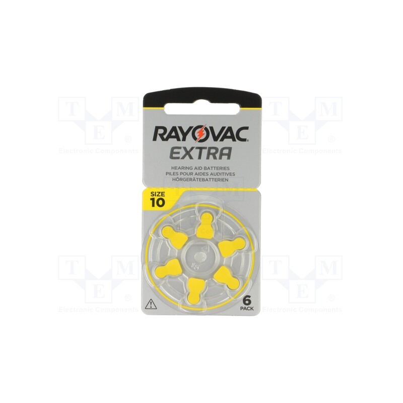 1 set x RAYOVAC - 10AU B6 - Battery: zinc air (ZnO2), 1.4V, AC10,coin,R536, 105mAh, 6pcs.