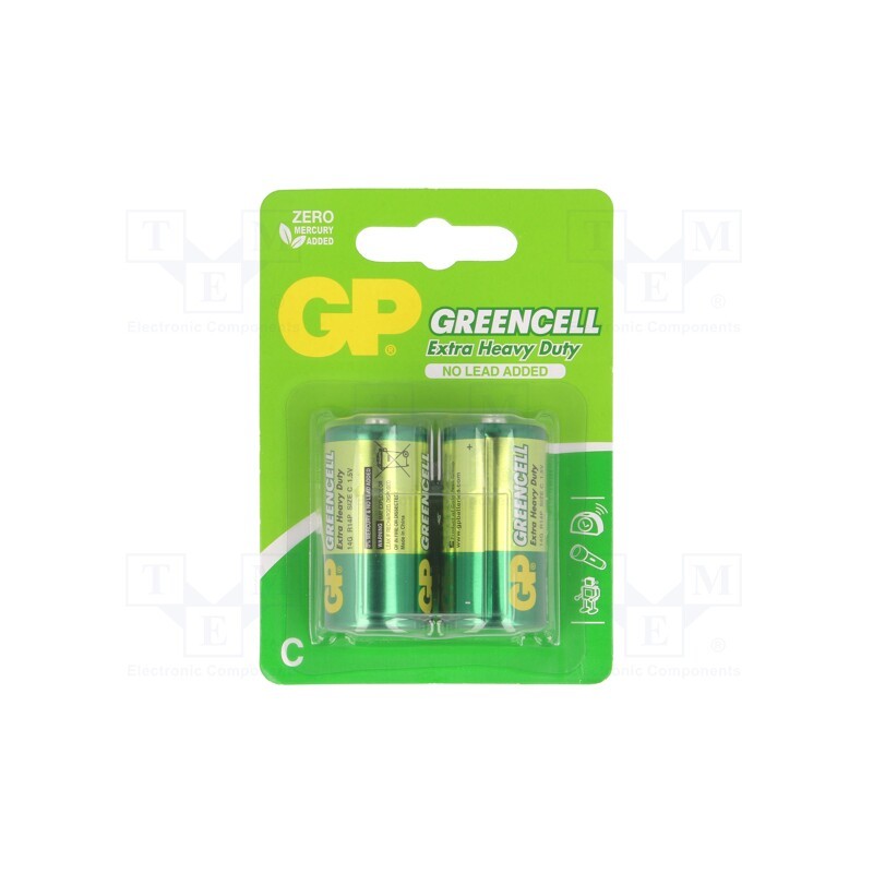 1 set x GP - 14G-U2 - Battery: zinc-carbon, 1.5V, C, non-rechargeable, 2pcs, GREENCELL