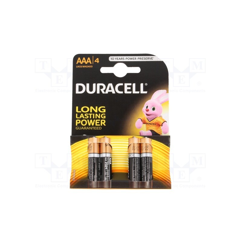 1 set x DURACELL - LR03/AAA/MN2400(K4) - Battery: alkaline, 1.5V, AAA,R3, non-rechargeable, 4pcs, BASIC