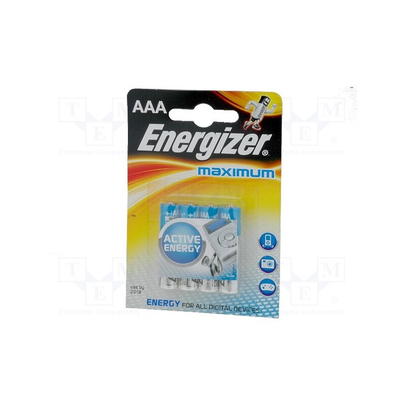 1 set x ENERGIZER - 7638900423051 - Battery: alkaline, 1.5V, AAA, non-rechargeable, 4pcs, Maximum