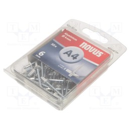 1 pcg x NOVUS - 045-0023 - Rivet, aluminium, Rivet diam: 4mm, L.rivet: 6mm, 30pcs.