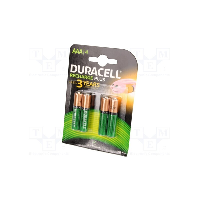 1 set x DURACELL - 5000394045019 - Re-battery: Ni-MH, AAA,R3, 1.2V, 750mAh, blister, 4pcs.