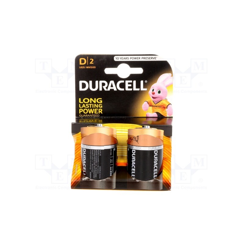 1 set x DURACELL - LR20/D/MN1300(K2) - Battery: alkaline, 1.5V, D, non-rechargeable, 2pcs, BASIC