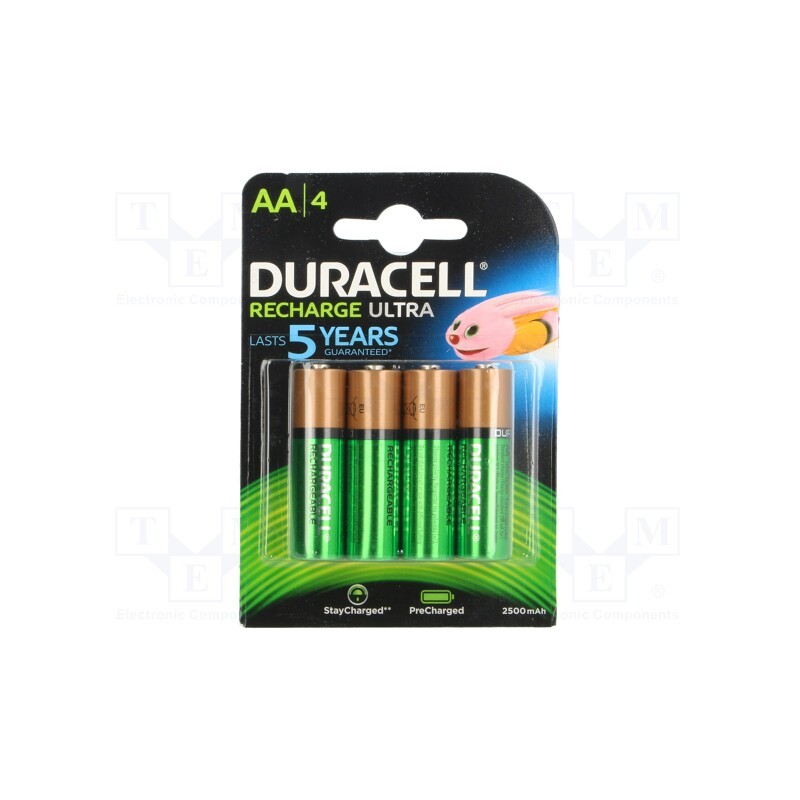 1 set x DURACELL - DURACELL 2500MAH BLISTER B4 - Re-battery: Ni-MH, AA, 1.2V, 2500mAh, blister, 4pcs.