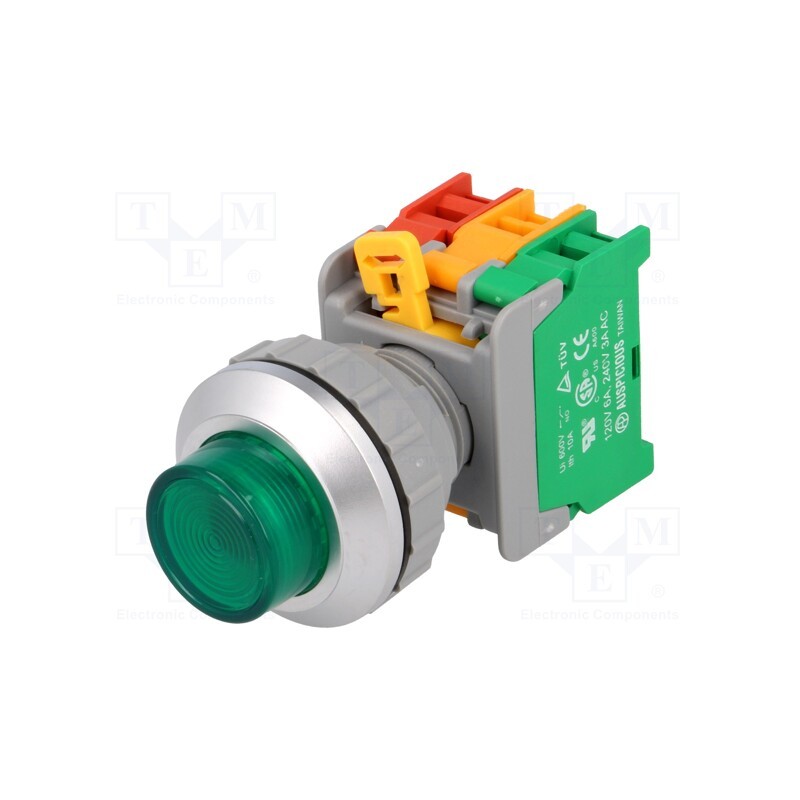 1 pcs x AUSPICIOUS - LXL30-1O/C G, W/O LAMP - Switch: push-button, 30mm, Stabl.pos: 1, NC + NO, green, IP65, LBL30