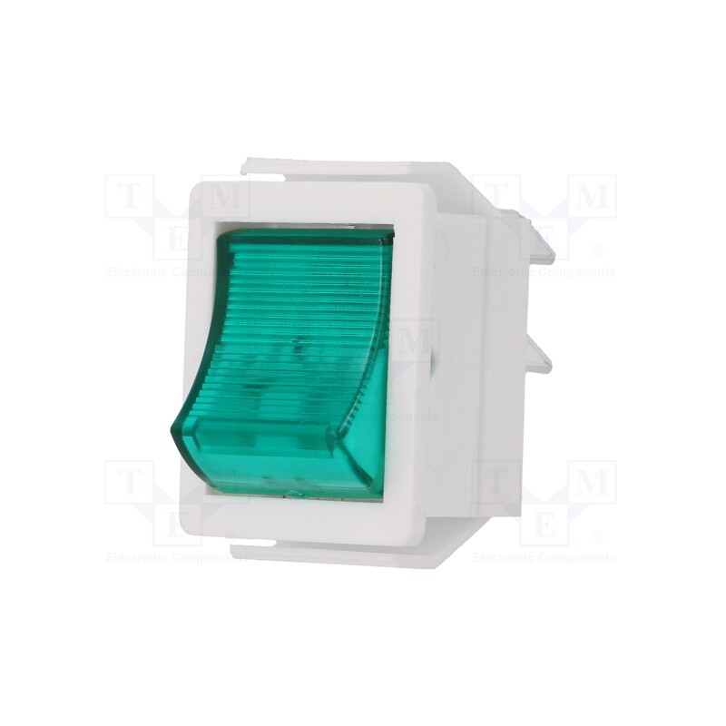 1 pcs x BULGIN - C1553VQGWG3 - ROCKER, DPST, Pos: 2, ON-OFF, 16A/250VAC, green, neon lamp, 250V