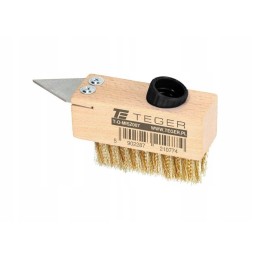 Brush for cleaning paving stones with a scraper