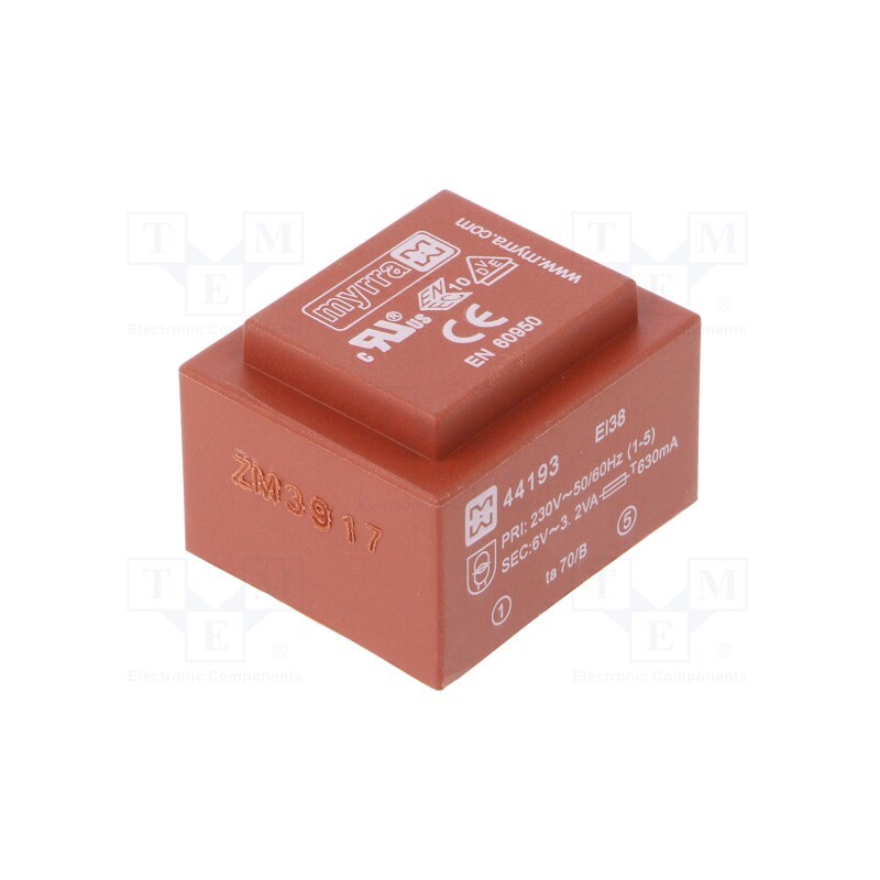 1 pcs x MYRRA - 44193 - Transformer: encapsulated, 3.2VA, 230VAC, 6V, 533mA, PCB