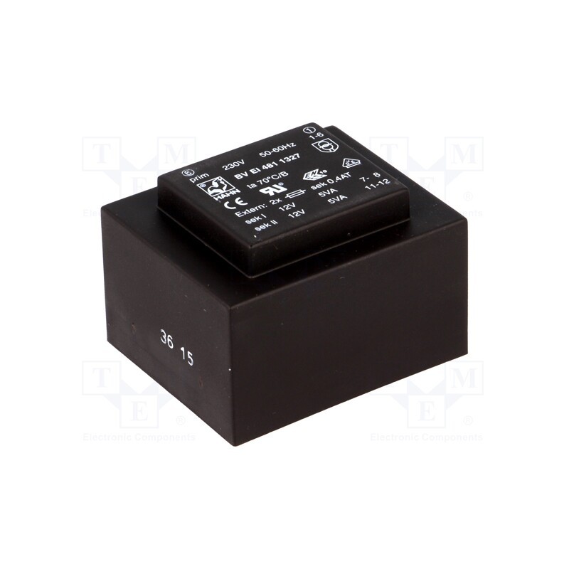 1 pcs x HAHN - BV EI 481 1327 - Transformer: encapsulated, 10VA, 230VAC, 12V, 12V, 417mA, 417mA, PCB