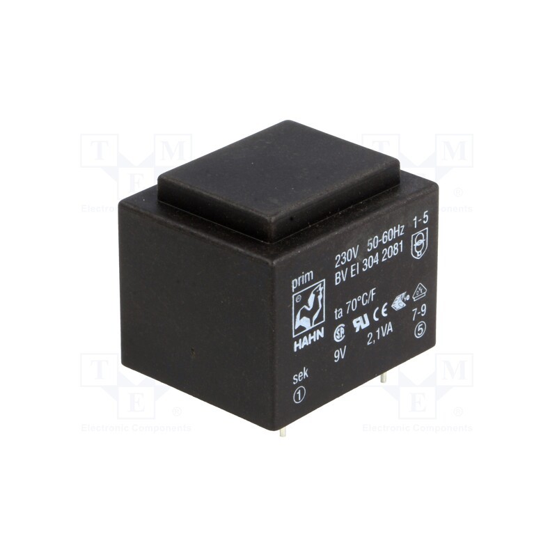 1 pcs x HAHN - BV EI 304 2081 - Transformer: encapsulated, 2.1VA, 230VAC, 9V, 210mA, PCB, BVEI
